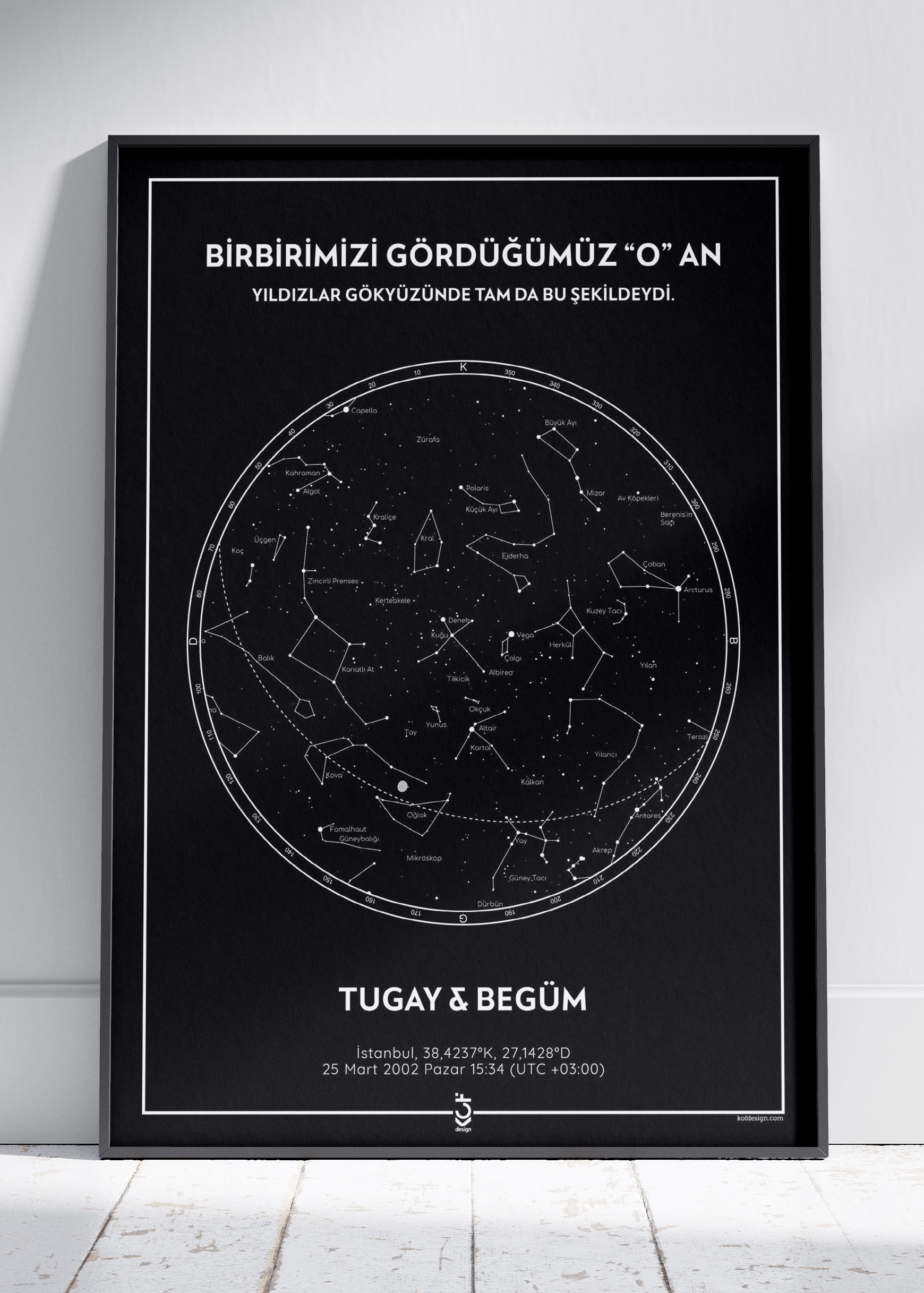 Klasik Siyah Kişiye Özel Gökyüzü Haritası