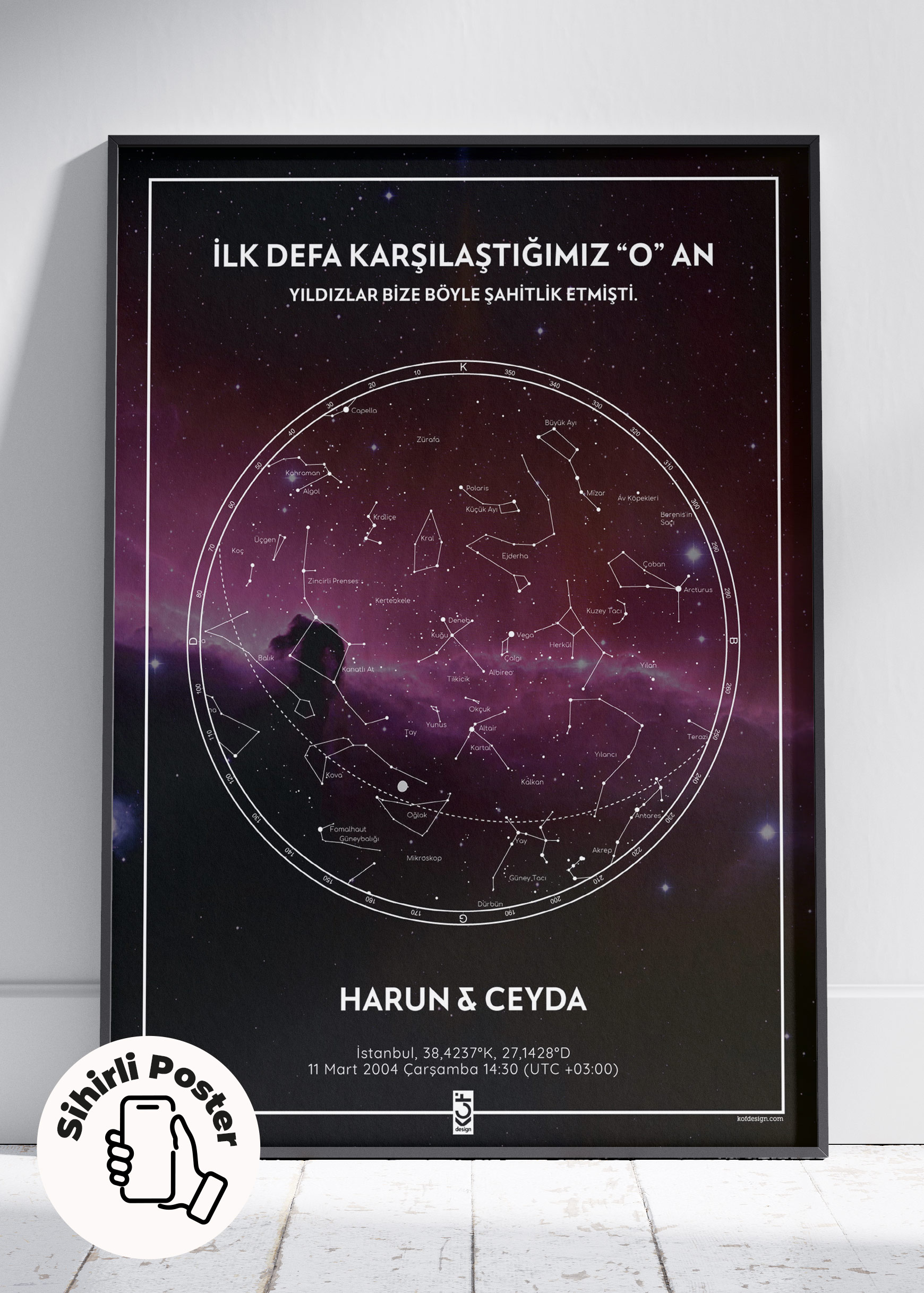 Atbaşı Bulutsusu Kişiye Özel Sihirli Gökyüzü Haritası Posteri