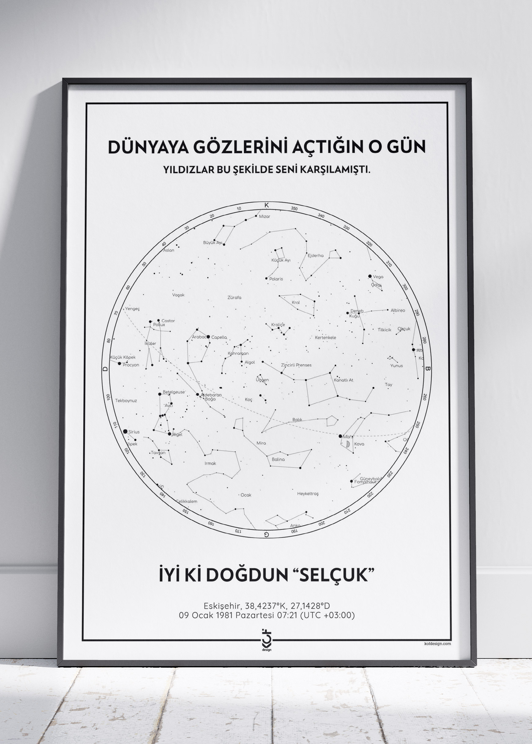 Klasik Beyaz Kişiye Özel Gökyüzü Haritası