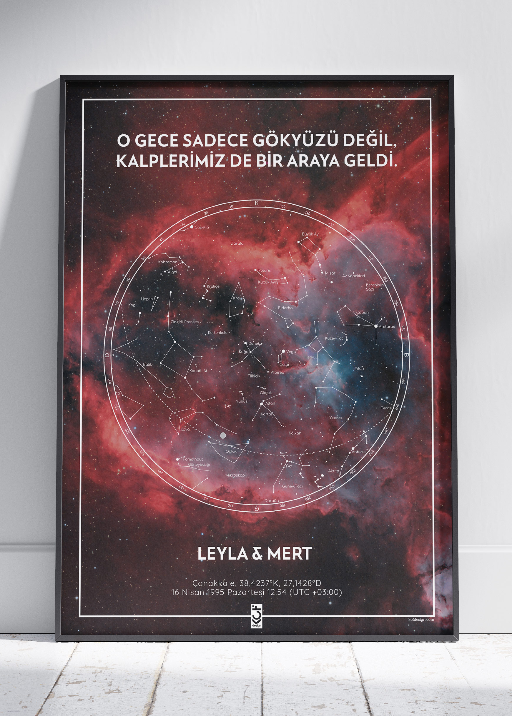 Kalp Bulutsusu Kişiye Özel Gökyüzü Haritası